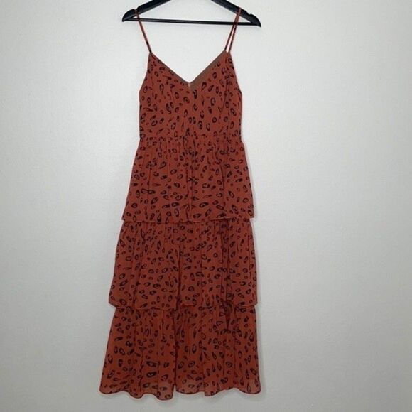 Fame and Partners Women Size 6 Bates Leopard Print Tiered Fit & Flare Midi-Dress - Picture 7 of 12